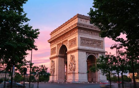 The Triumphal Arch at sunset, Paris, France.の写真素材