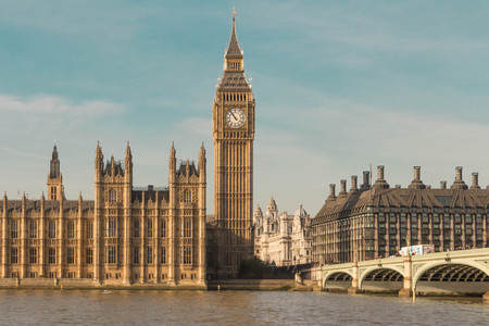 The Big Ben and Westminster Bridge in London.の写真素材