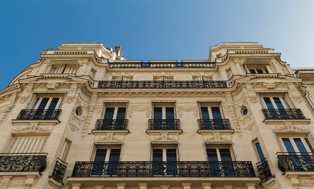 The facade of Parisian building, France.の写真素材