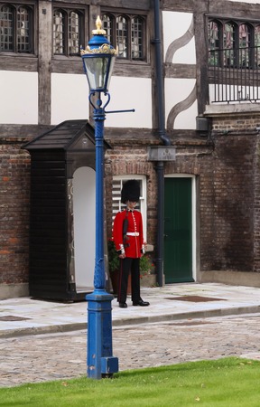 The British Royal guard in the London Tower on guard duty ,London, United Kingdom.