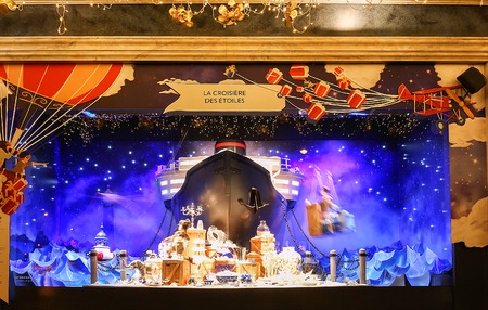 The Christmas showcase of Printemps shopping center,Paris,France