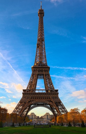 Color fall image of the Eiffel tower in Paris, France, Europe, on a sunny autumn day .の写真素材