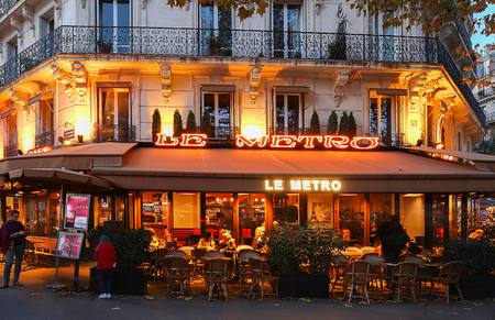 Le Metro is a typical Parisian cafe located on Saint Germain boulevard in Paris, France.のeditorial素材