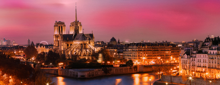 The picturesque sunset over Notre Dame cathedral ,Paris, France.の写真素材
