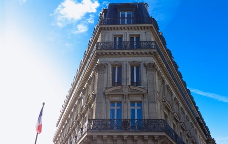 The traditional facade of Parisian building, France.の写真素材