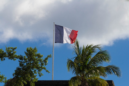 The French flag hoisted on a top of Fort Saint Louis, Martinique island .の写真素材