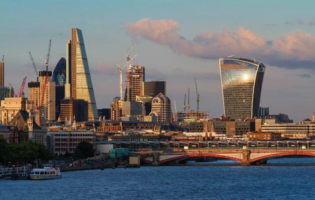 The view of Londons city hall and modern skyscrapers at sunny day.