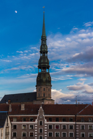 Old medieval church tower - Saint Peters Lutheran church in Riga, Latviaの写真素材