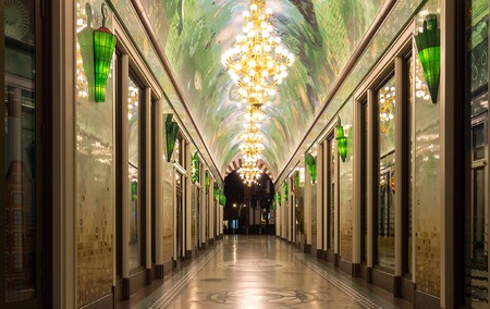 The Beurspassage beautifully decorated with paintings, mosaic and chandeliers, Amsterdam, Holland.のeditorial素材