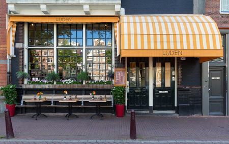 The traditional Dutch cafe Luden located in the centre of Amsterdam, Netherlandsのeditorial素材