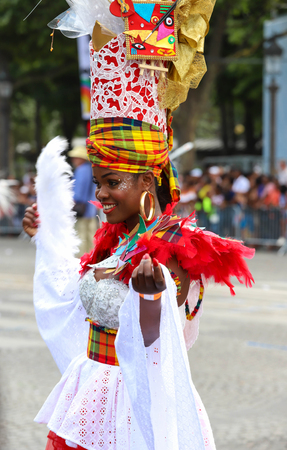 The participant of Tropical carnival 2018 in Paris , France. Over 4,000 dancers and a dozen floats from around the world participate in the parade.のeditorial素材