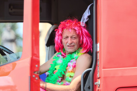 The participant of Gay pride parade at Concorde place in Paris, France.のeditorial素材