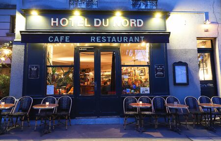 The restaurant Hotel du Nord on the banks of the Canal Saint-Martin in Paris was the setting of a famous book and 1938 movie by Marcel Carne.のeditorial素材