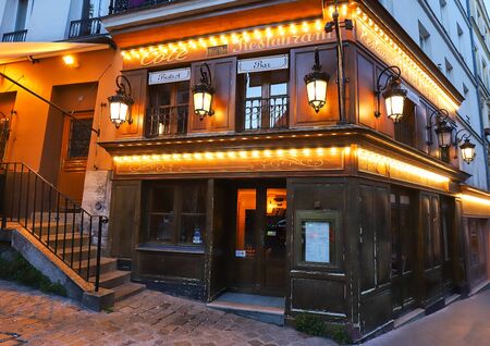 The traditional French restaurant Cote located in Montmartre in 18 district of Paris, France.のeditorial素材
