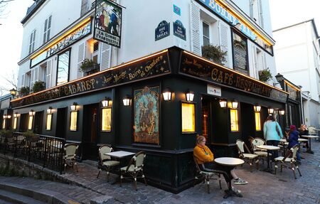 The traditional French restaurant La Bonne Franquette located in Montmartre in 18 district of Paris, France.のeditorial素材