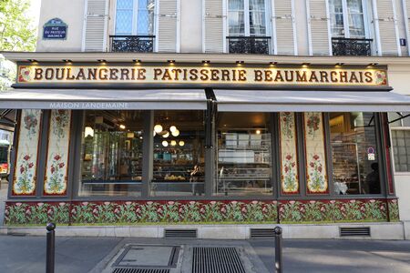 The French traditional bakery and pastry shop Beaumarchais located on Beaumarchais boulevard , Paris, France.のeditorial素材