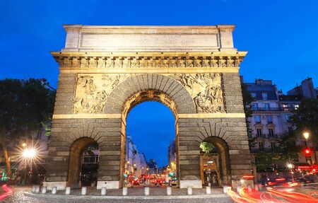 Paris, the porte Saint-Martin, beautiful ancient gate near the Grands Boulevards.の写真素材