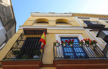 Facade of traditional spanish house. Seville, Andalusia, Spain, Western Europe.の写真素材