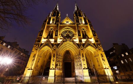 the Catholic Basilica of Saint Clotilde at night , Paris, France.の写真素材