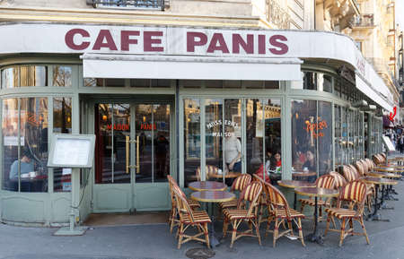 Located in the 5th arrondissement, in the city epicentre, cafe Panis located near Notre Dame cathedral in Paris, France.のeditorial素材