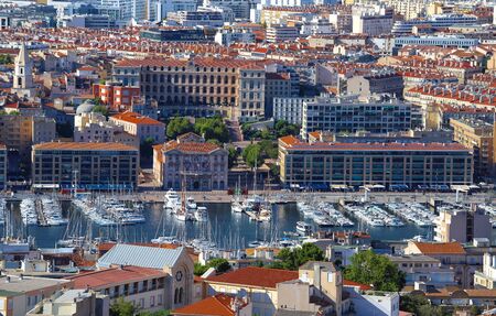 Aerial view on old port in Marseille, Franceの写真素材