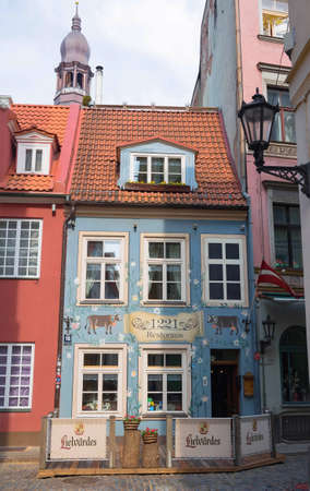 Restaurant 1221 in the historic house of Old Town- UNESCO site . Jauniela street, Riga, Latviaのeditorial素材
