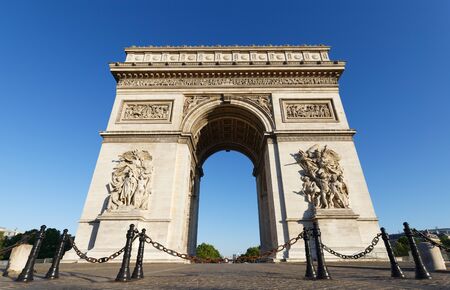The famous Triumphal Arch at sunny day , Paris, France.の写真素材