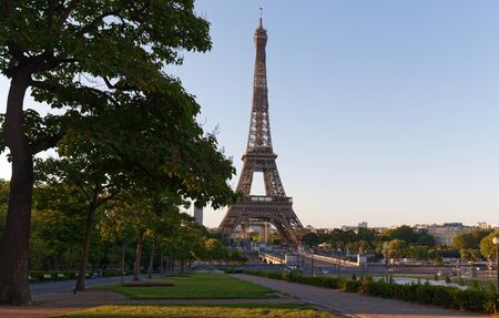 the Eiffel Tower with blue sky in Paris, France.の写真素材