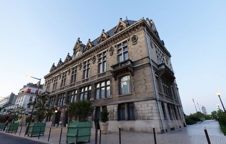 The town hall of Vincennes city at dawn. It is listed as historical monument.の写真素材