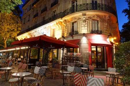PARIS - June 29 , 2020 : The traditional French cafe located at Bastille square , Paris, France .のeditorial素材