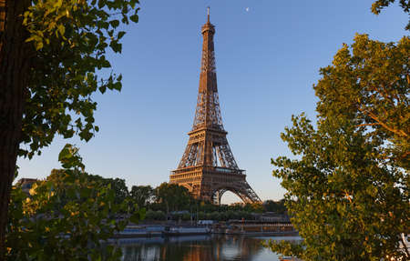 Eiffel Tower, iconic Paris landmark with vibrant blue skyの写真素材