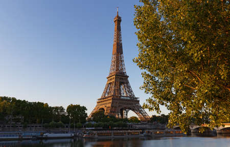 Eiffel Tower, iconic Paris landmark with vibrant blue sky