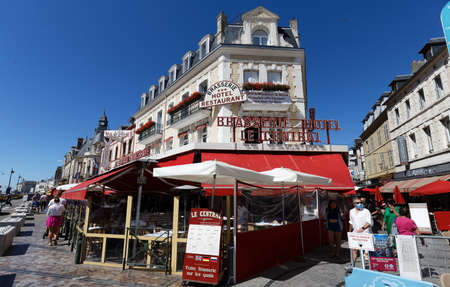 Brasserie Le Central is traditional French restaurant located in historic centre of Trouville , famous seaside resort.のeditorial素材