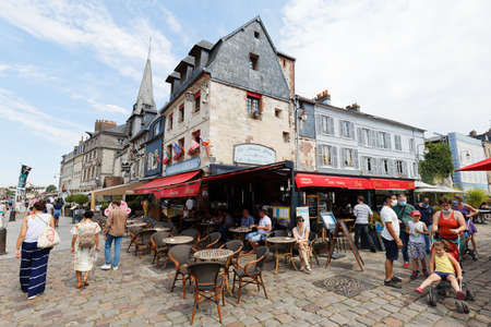 La Maison Bleue is traditional French cafe located in historic centre of Honfleur, the famous resort in Normandy.のeditorial素材