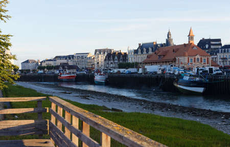 Landscape panoramic view on the riverside of Trouville city , famous french resort in Normandy.の写真素材