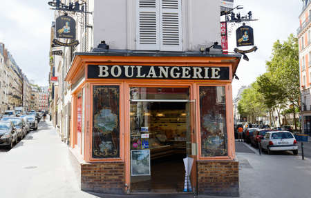 The traditional French bakery shop Farah et Nadine located at Duhesme street in 18 district of Paris, France.のeditorial素材