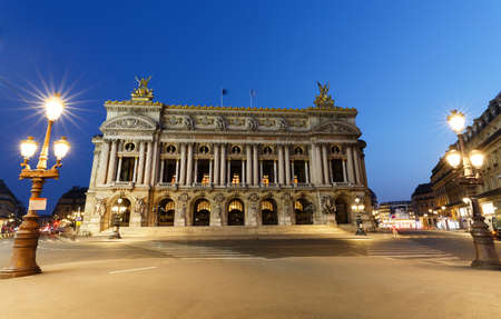 Night front view of the Opera National de Paris. France.の写真素材