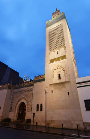 Great Mosque of Paris - Muslim temple at rainy night , France.の写真素材