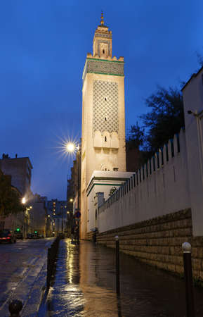 Great Mosque of Paris - Muslim temple at rainy night , France.の写真素材