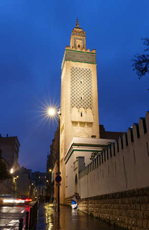 Great Mosque of Paris - Muslim temple at rainy night , France.の写真素材