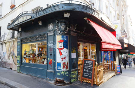 The vintage gourmet store Epicerie du terroir located at Lepic street in Montmartre district of Paris, France.のeditorial素材