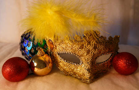 Carnival mask and christmas decoration. Christmas conceptの写真素材