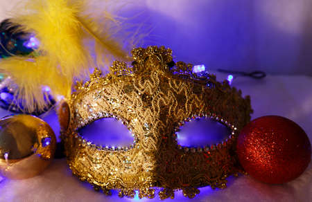 Carnival mask and christmas decoration. Christmas conceptの写真素材