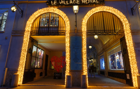 Village Royal is a chic passageway in Paris filled with luxury retailers. It located in Madeleine district of Paris, France.のeditorial素材