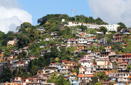 View over the colorful Caribbean houses of Fort de France, Martiniqueの写真素材