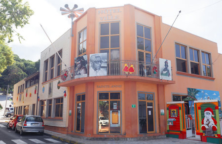 The town hall of Saint-Anne located on Place de Abbe-Morland square, not far from the Saint-Anne church., , Martinique island.のeditorial素材