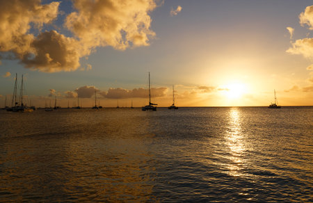 The sunset on Martinique island, French West Indies.の写真素材