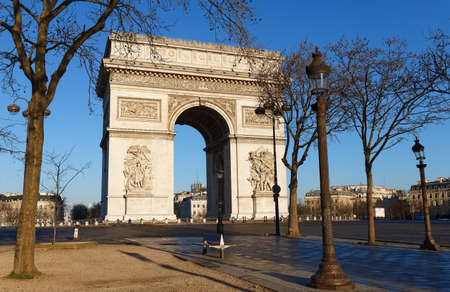 The Triumphal Arch in sunny day, Paris, France.の写真素材