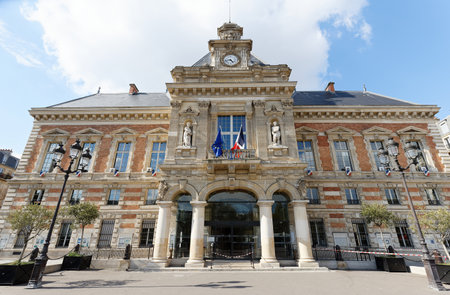 19th borough Town Hall located near the Buttes-Chaumont park, Paris, France.の写真素材