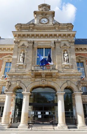 19th borough Town Hall located near the Buttes-Chaumont park, Paris, France.の写真素材